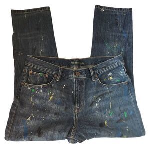 Ralph Lauren Jeans Womens 10 Paint Splatter Girlfriend Straight Polo Bear Blue